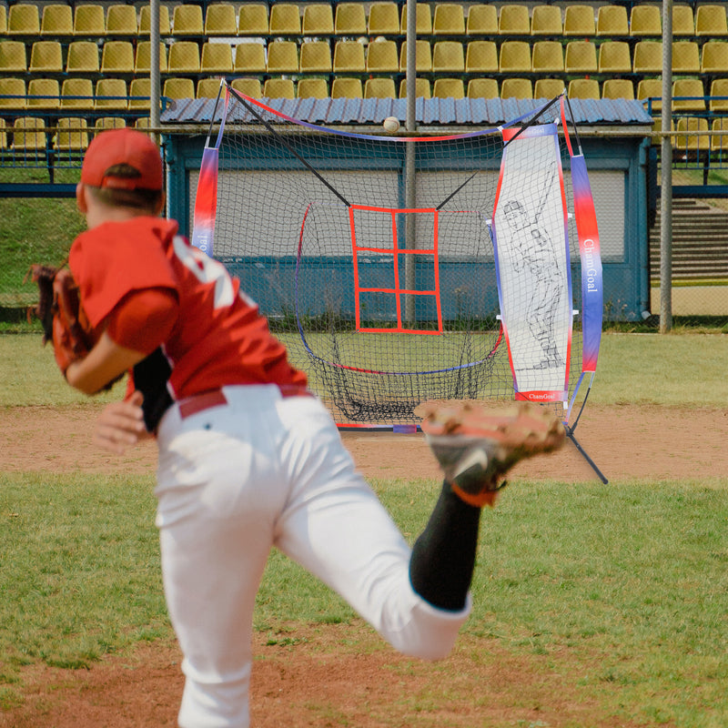 Load image into Gallery viewer, Compact Transport 7' x 7' Baseball Softball Net for Hitting and Pitching with Strike Zone and Dummy Batter