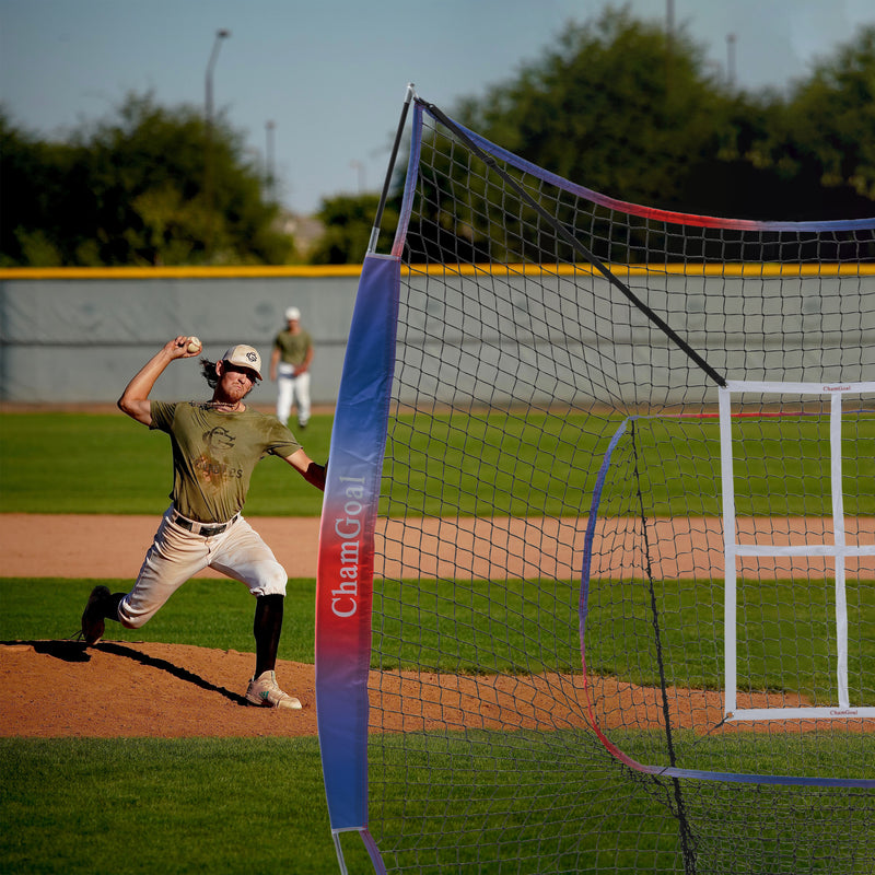 Load image into Gallery viewer, Compact Transport 7' x 7' Baseball Softball Net for Hitting and Pitching with Strike Zone and Dummy Batter