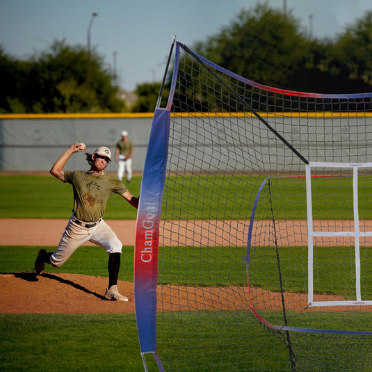 Compact Transport 7' x 7' Baseball Softball Net for Hitting and Pitching with Strike Zone and Dummy Batter