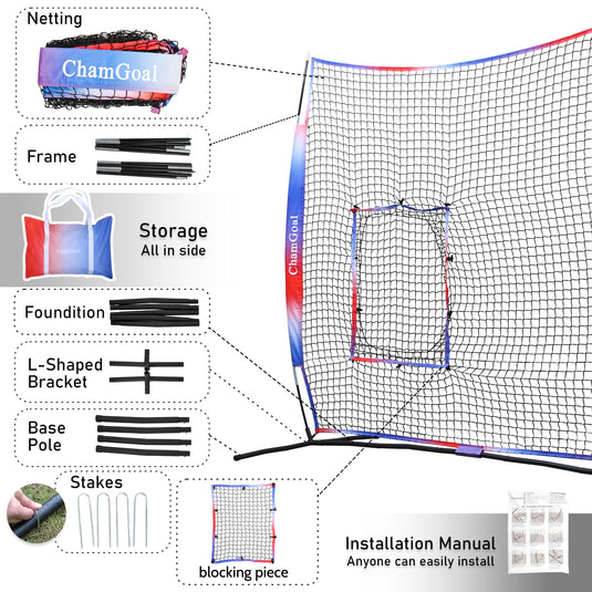 Compact Transport 7' x 7' Baseball Softball Pitch-Through Net