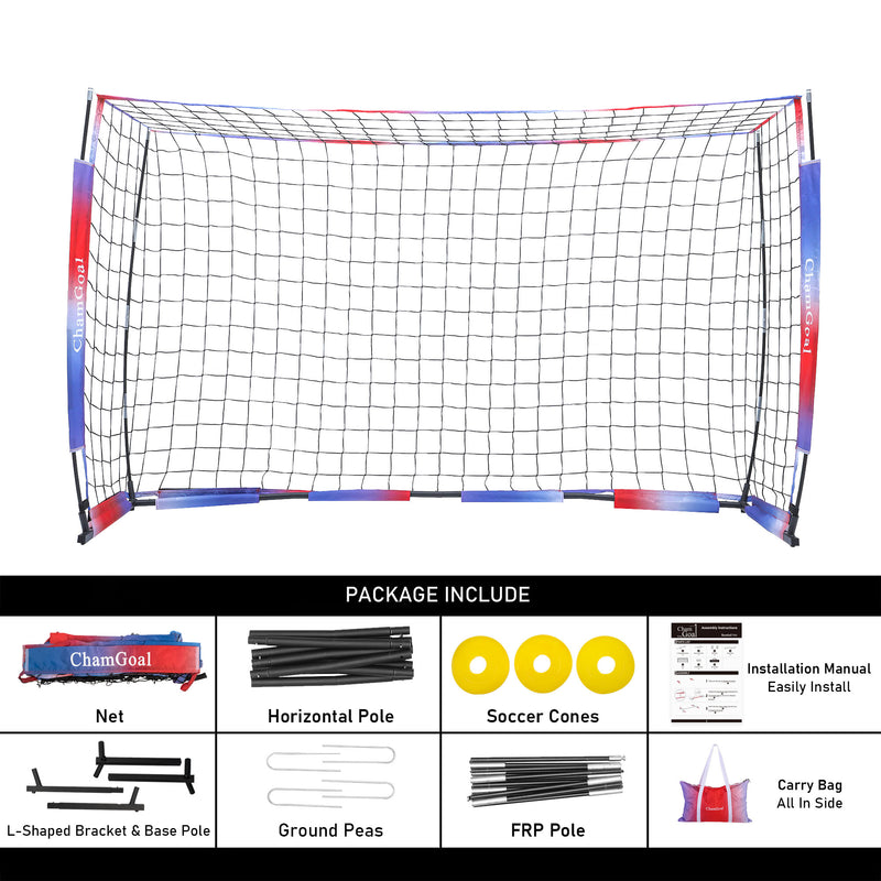 Load image into Gallery viewer, 8' x 5' Portable Soccer Goal Net Package includes net, frame, FRP poles, ground pegs, manual, and carrying bag