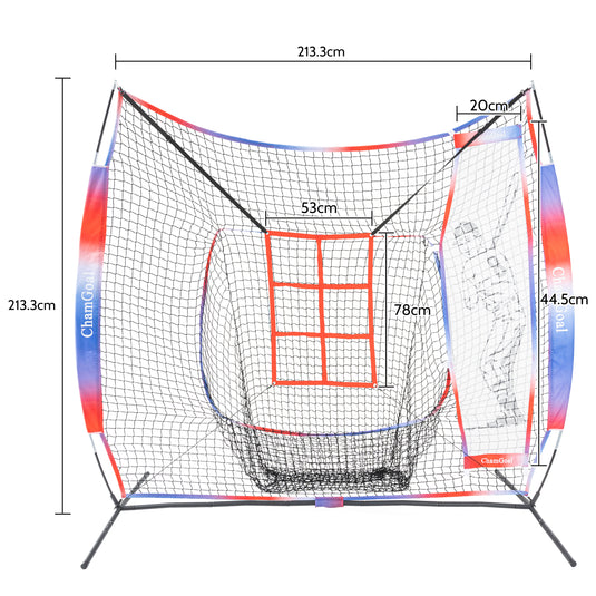 Compact Transport 7' x 7' Baseball Softball Net for Hitting and Pitching with Strike Zone and Dummy Batter