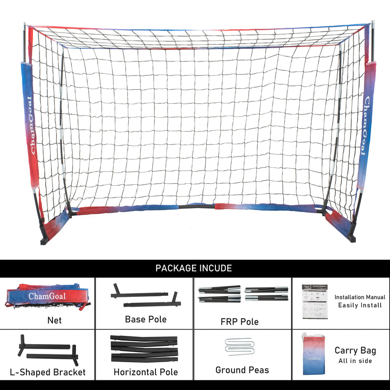 Load image into Gallery viewer, 6' x 4' Portable Soccer Goal Net Package includes net, frame, FRP poles, ground pegs, manual, and carrying bag