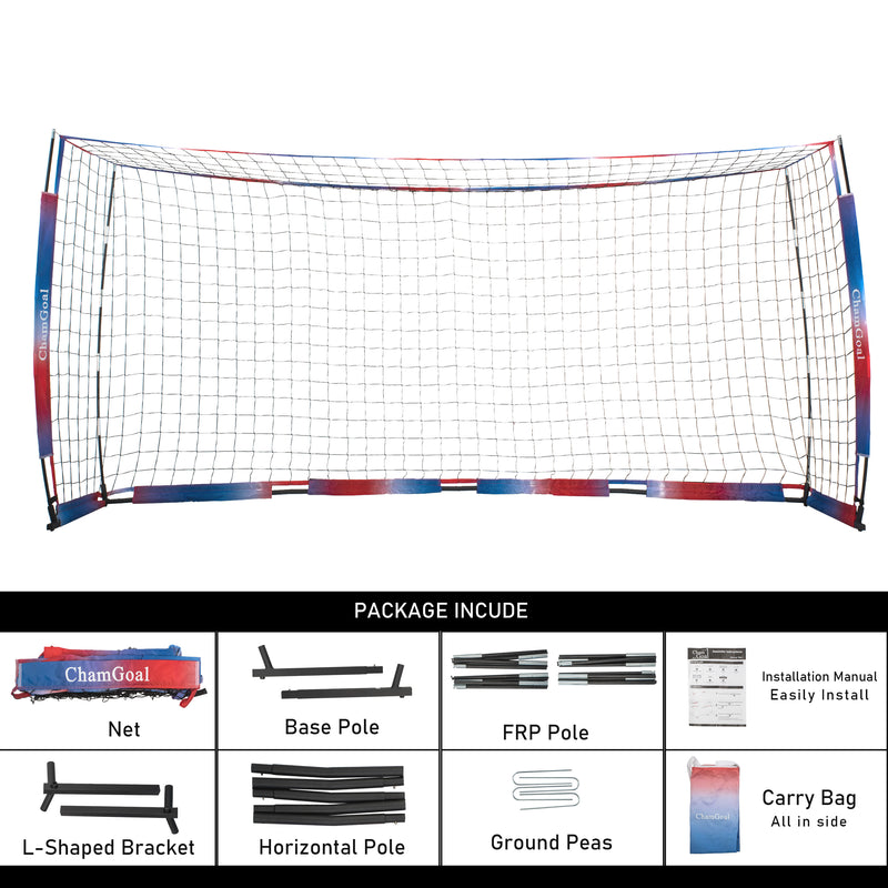 Load image into Gallery viewer, 12&#39; x 6&#39; Portable Soccer Goal Net Package includes net, frame, FRP poles, ground pegs, manual, and carrying bag
