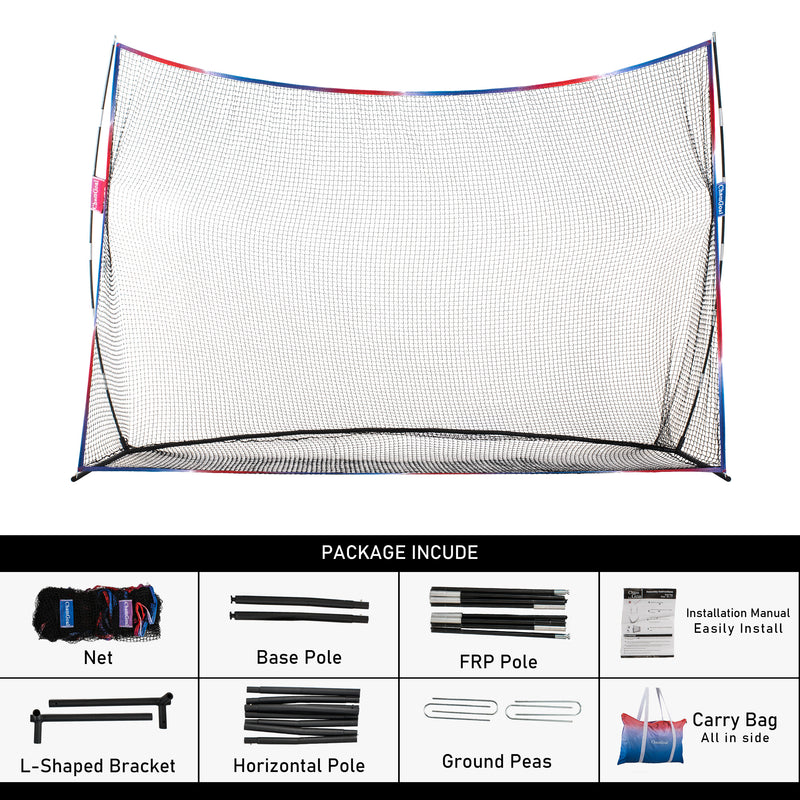 Load image into Gallery viewer, 10&#39; x 7&#39; Golf Practice Hitting Net Package includes net, frame, FRP poles, ground pegs, manual, and carrying bag
