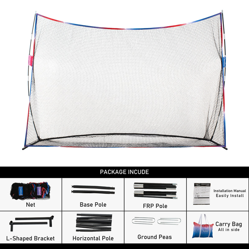 Load image into Gallery viewer, 10' x 7' Golf Practice Hitting Net Package includes net, frame, FRP poles, ground pegs, manual, and carrying bag