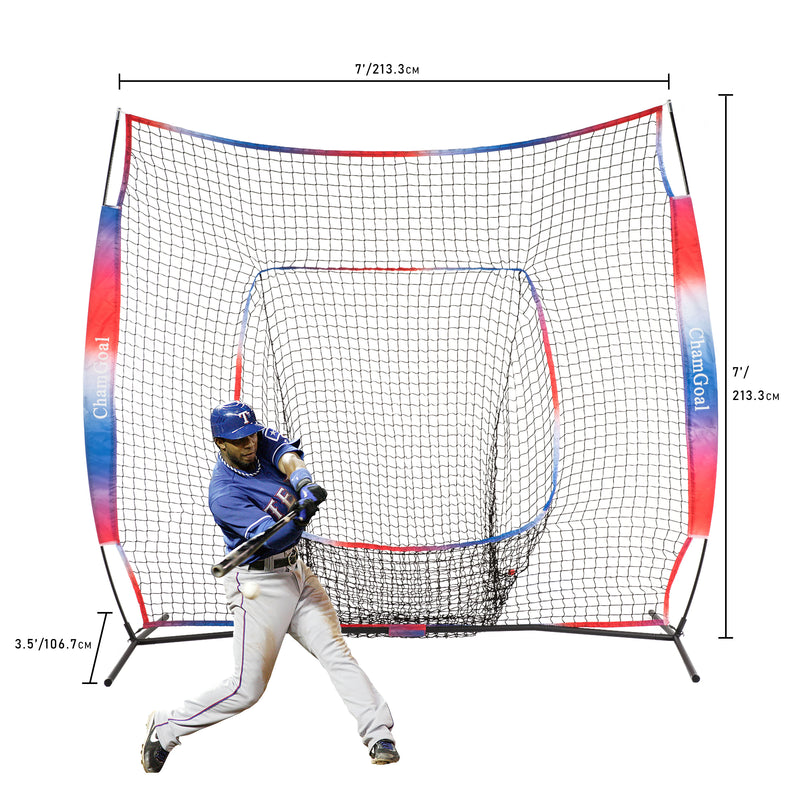 Load image into Gallery viewer, Upgraded 7' x 7' Baseball Softball Net for Hitting and Pitching size demonstration