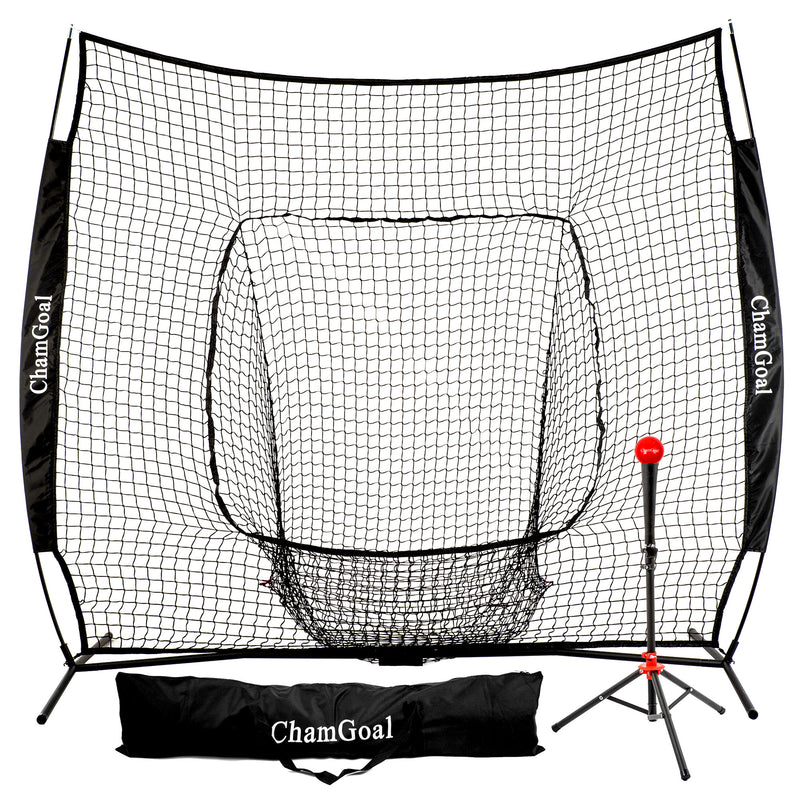 Load image into Gallery viewer, 7' x 7' Baseball & Softball Tee and Net Combo black