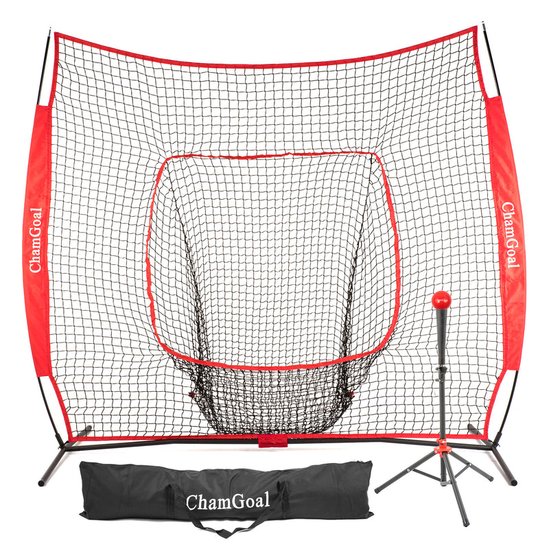 Load image into Gallery viewer, 7&#39; x 7&#39; Baseball &amp; Softball Tee and Net Combo red
