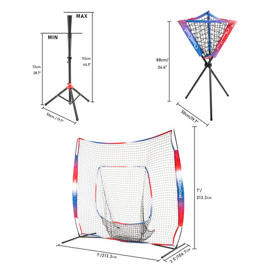7' x 7' Baseball Softball 4-in-1 Combo size demonstration