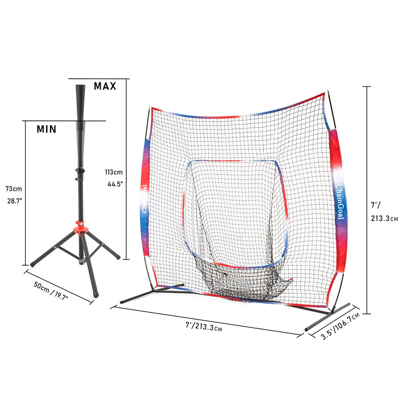 Load image into Gallery viewer, 7' x 7' Baseball & Softball Tee and Net Combo size demonstration