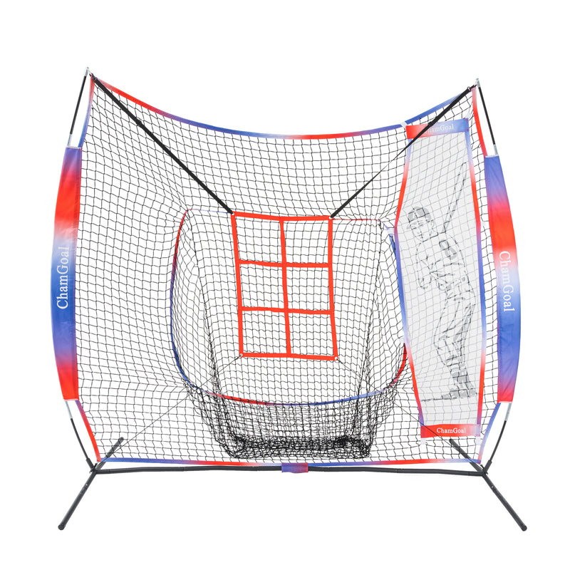 Load image into Gallery viewer, Compact Transport 7&#39; x 7&#39; Baseball Softball Net for Hitting and Pitching with Strike Zone and Dummy Batter
