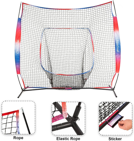Compact Transport 7' x 7' Baseball Softball Net for Hitting and Pitching with Strike Zone and Dummy Batter