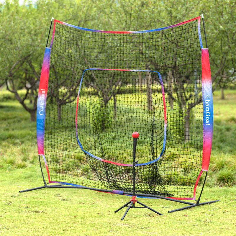 Load image into Gallery viewer, 7&#39; x 7&#39; Baseball &amp; Softball Tee and Net Combo  on grass
