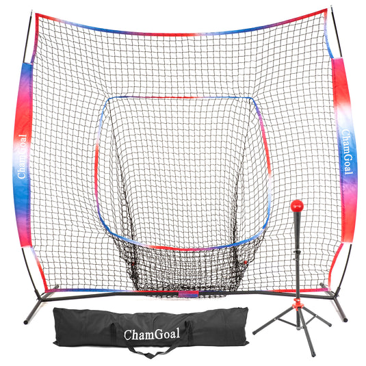 7' x 7' Baseball & Softball Tee and Net 3 in 1 Combo for Hitting and Pitching